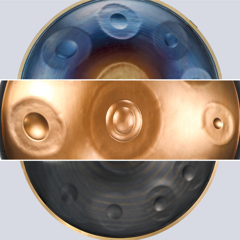 HLURU Nitride Steel Vintage Handpan Drum 22 Inch 10 Notes Professional Handpan for Mindfulness - Level A Gold Edge