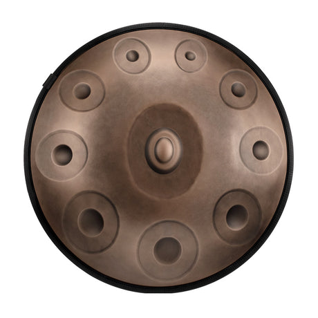 HLURU Stainless Steel Bronze Handpan Drum 22 Inch 10 Notes D-Kurd Handpan for Relaxation - Level B Rubber Edge