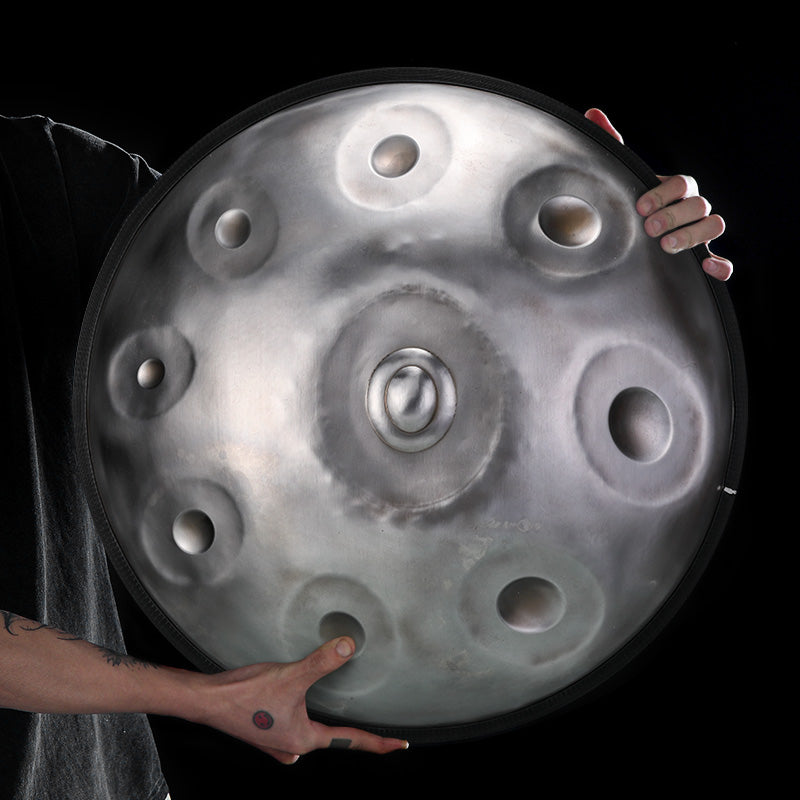 HLURU Stainless Steel Silver Handpan Drum 22 Inch 10 Notes D-Kurd Handpan for Sound Healing - Level B Rubber Edge