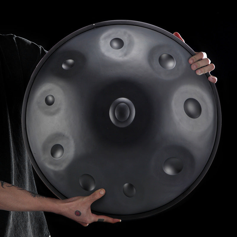 HLURU Nitride Steel Gray Handpan Drum 22 Inch 10 Notes D-Kurd Handpan for Meditation - Level B Rubber Edge