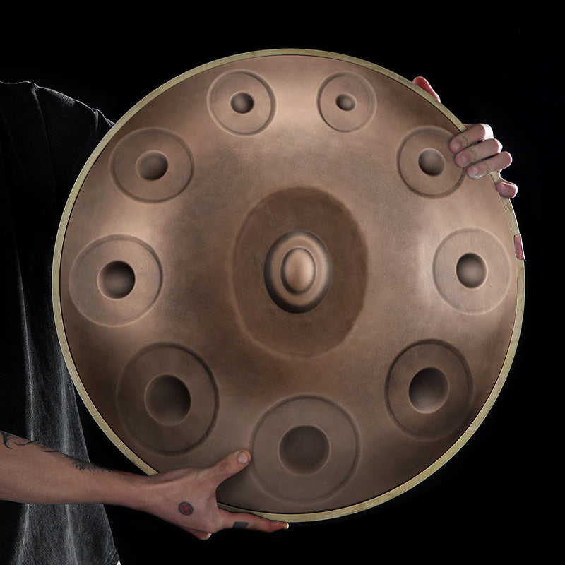 HLURU Stainless Steel Bronze Handpan Drum 22 Inch 10 Notes Professional Handpan for Yoga - Level A Gold Edge