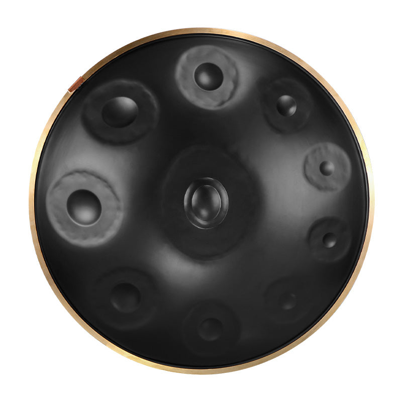 HLURU Nitride Steel Gray Handpan Drum 22 Inch 10 Notes D-Kurd Percussion Instrument for Spiritual Practices - Level A Gold Edge Professional Handpan
