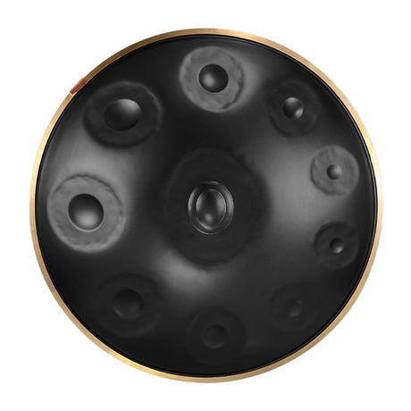 HLURU Nitride Steel Gray Handpan Drum 22 Inch 10 Notes D-Kurd Percussion Instrument for Spiritual Practices - Level A Gold Edge Professional Handpan