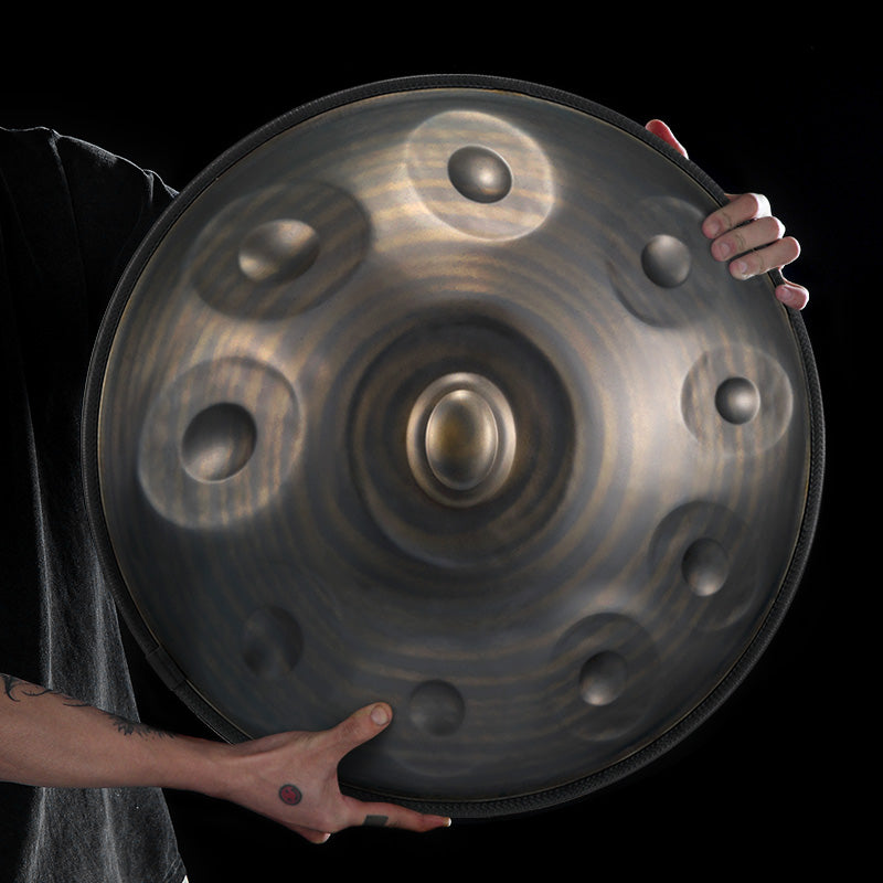HLURU Nitride Steel Brown Handpan Drum 22 Inch 10 Notes D-Kurd Percussion Instrument for Music Therapy - Level B Rubber Edge