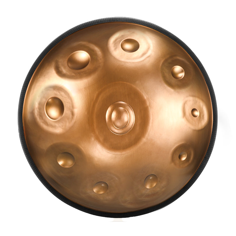 HLURU Stainless Steel Golden Handpan Drum 22 Inch 10 Notes D-Kurd Percussion Instrument for Creative Expression - Level B Rubber Edge