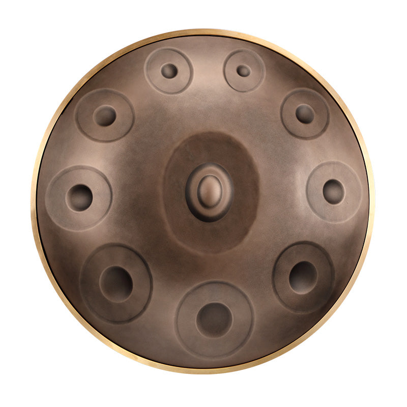 HLURU Stainless Steel Bronze Handpan Drum 22 Inch 10 Notes Professional Handpan for Yoga - Level A Gold Edge