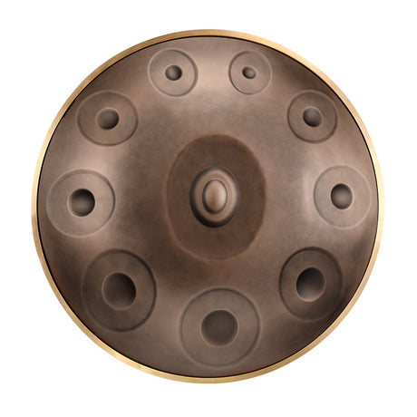 HLURU Stainless Steel Bronze Handpan Drum 22 Inch 10 Notes Professional Handpan for Yoga - Level A Gold Edge