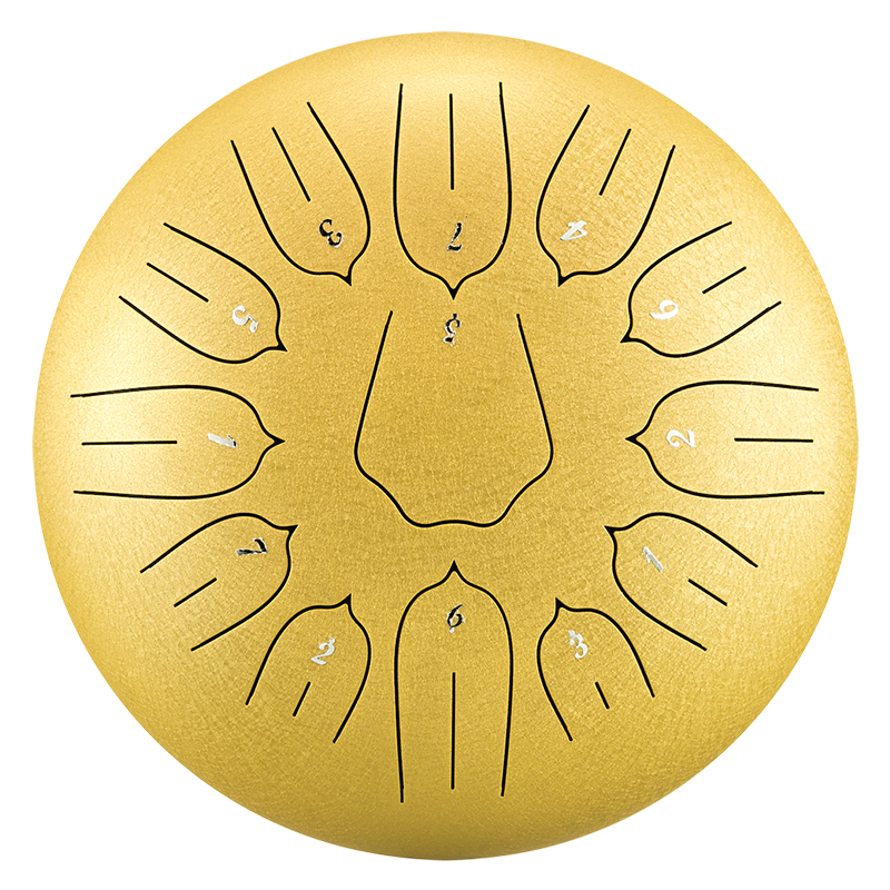 HUASHU Dzwon z żelaza węglowego 12 cali 13 nut C-dur do terapii dźwiękowej - Dzwon z lotosem z pionowym wzorem.