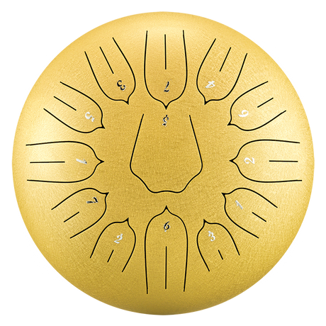 HUASHU Dzwon z żelaza węglowego 12 cali 13 nut C-dur do terapii dźwiękowej - Dzwon z lotosem z pionowym wzorem.