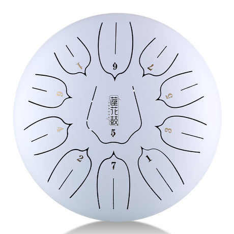 HUASHU Dzwon zębowy z stali węglowej 10 cali 11 nut D-dur na medytację - Dzwon zębowy lotosowy z pionowym wzorem