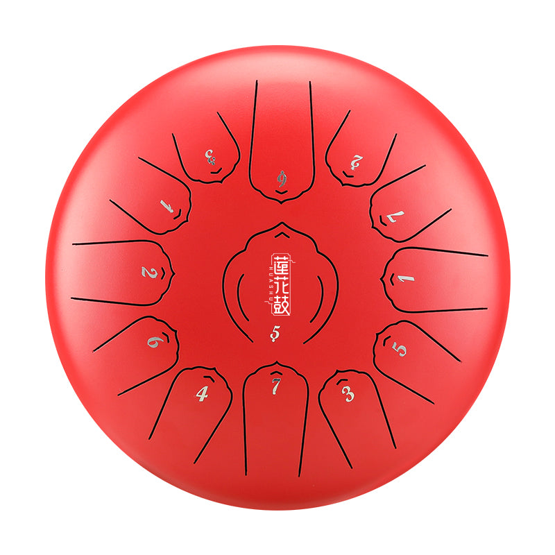 HUASHU Dzwon zębowy z stali węglowej 12 cali 13 nut C-dur do terapii muzycznej - Dzwon zębowy z lotosem flotującym