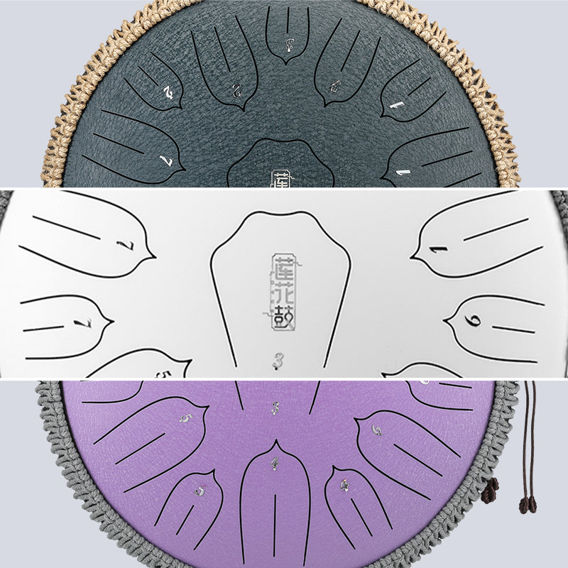 HUASHU Dzwon z żelaza węglowego 12 cali 13 nut C-dur do terapii dźwiękowej - Dzwon z lotosem z pionowym wzorem.