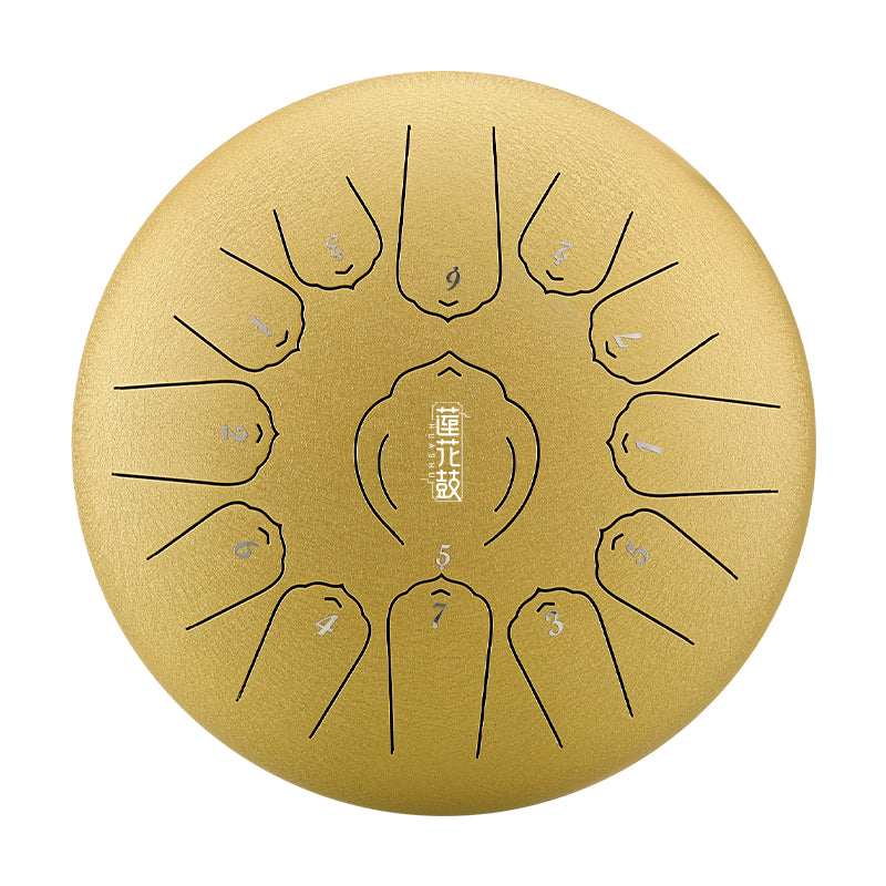 HUASHU Dzwon zębowy z stali węglowej 12 cali 13 nut C-dur do terapii muzycznej - Dzwon zębowy z lotosem flotującym