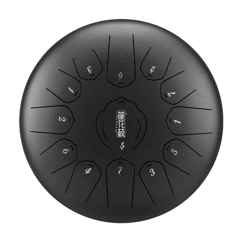 HUASHU Dzwon zębowy z stali węglowej 12 cali 13 nut C-dur do terapii muzycznej - Dzwon zębowy z lotosem flotującym