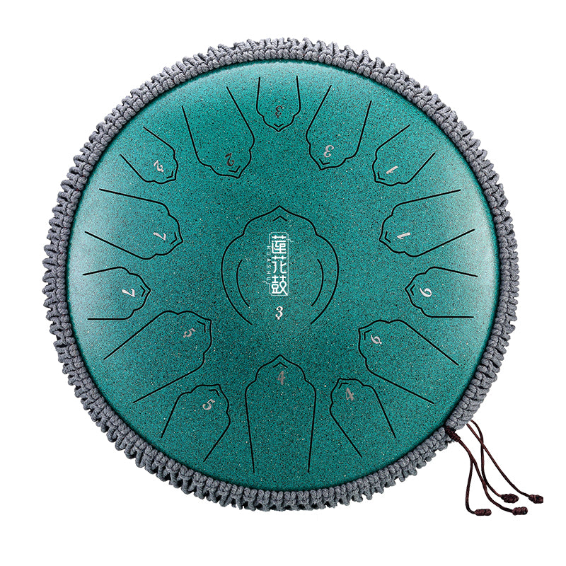 HUASHU Dzwon zębowy z stali węglowej 14 cali 15 nut C-dur do terapii dźwiękowej - Dzwon zębowy z lotosem flotującym