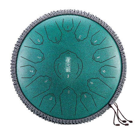 HUASHU Dzwon zębowy z stali węglowej 14 cali 15 nut C-dur do terapii dźwiękowej - Dzwon zębowy z lotosem flotującym