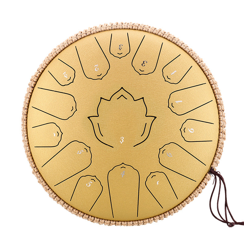 HUASHU Dzwon z językiem z stali węglowej 14 cali 15 nut C-dur na medytację - Dzwon z językiem lotosowym