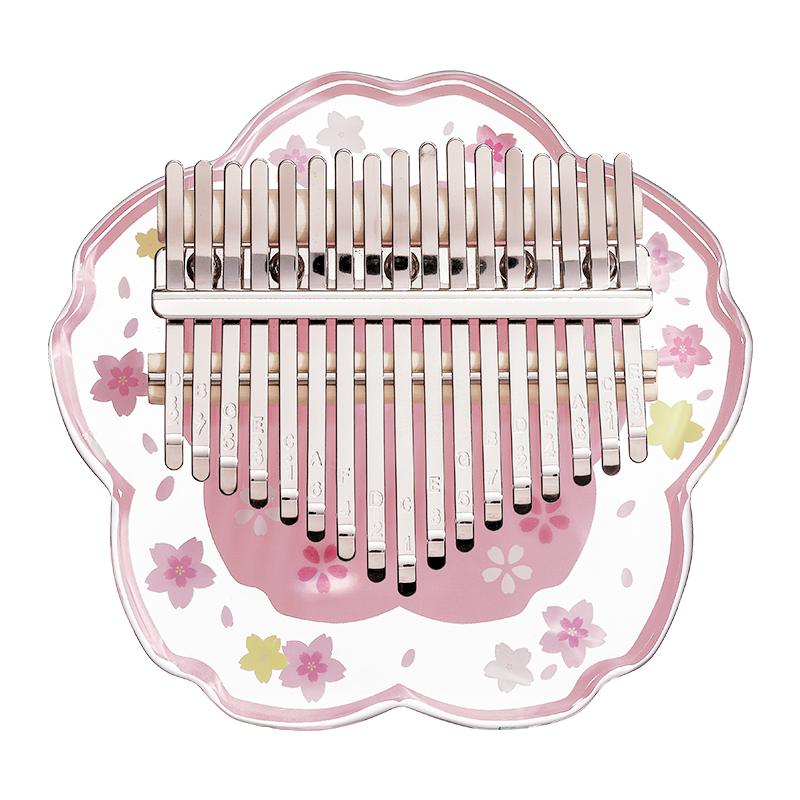 【Engravable】Huashu 17/21 Keys Acrylic C Major Kalimba for Music Therapy - Transparent Pink Sakura