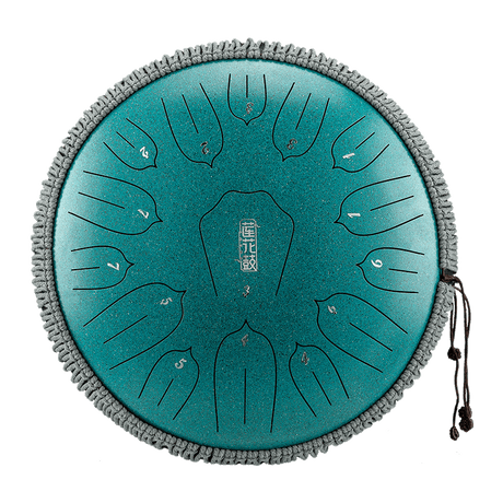 HUASHU Dzwonki z stali węglowej 13 cali 15 nut D-dur do praktyk duchowych - Dzwonki z lotosami z pionowymi pasami