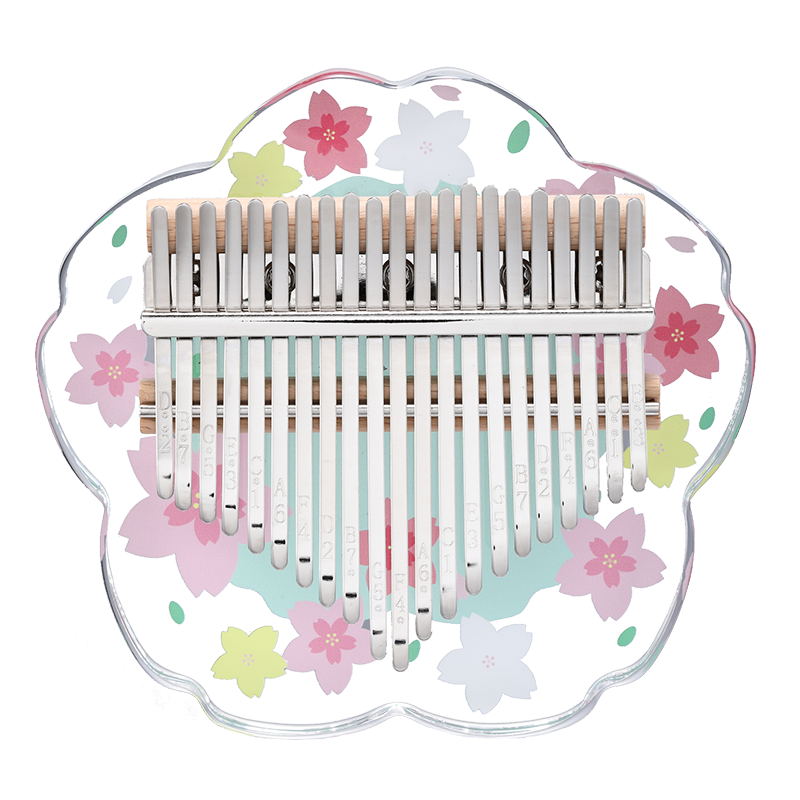 【Engravable】Huashu 17/21 Keys Acrylic C Major Kalimba for Meditation - Transparent Green Sakura
