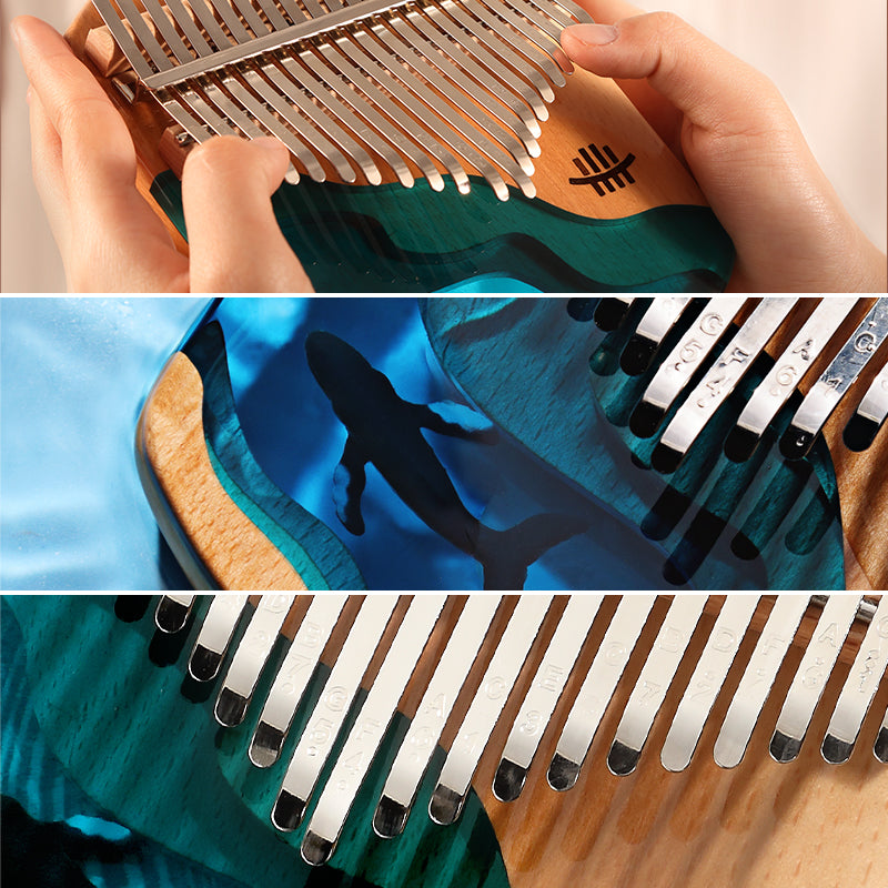 Hluru 21 Tasten Buche & Epoxyharz C-Dur Kalimba für spirituelle Praktiken - Tiefes Ozeanwal.