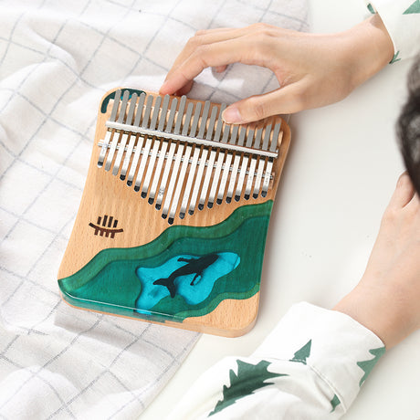 Hluru 21 Keys Beech&Epoxy Resin C Major Hand Friendly Design Kalimba for Yoga - Deep Ocean Whale