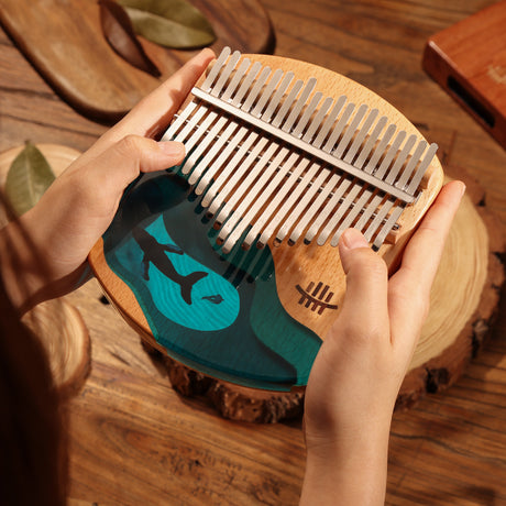 Hluru 21 Keys Beech&Epoxy Resin C Major Kalimba for Spiritual Practices - Deep Ocean Whale