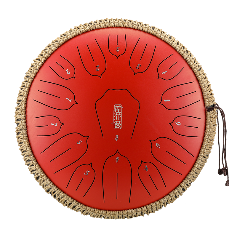 HUASHU Dzwonki z stali węglowej 13 cali 15 nut D-dur do praktyk duchowych - Dzwonki z lotosami z pionowymi pasami