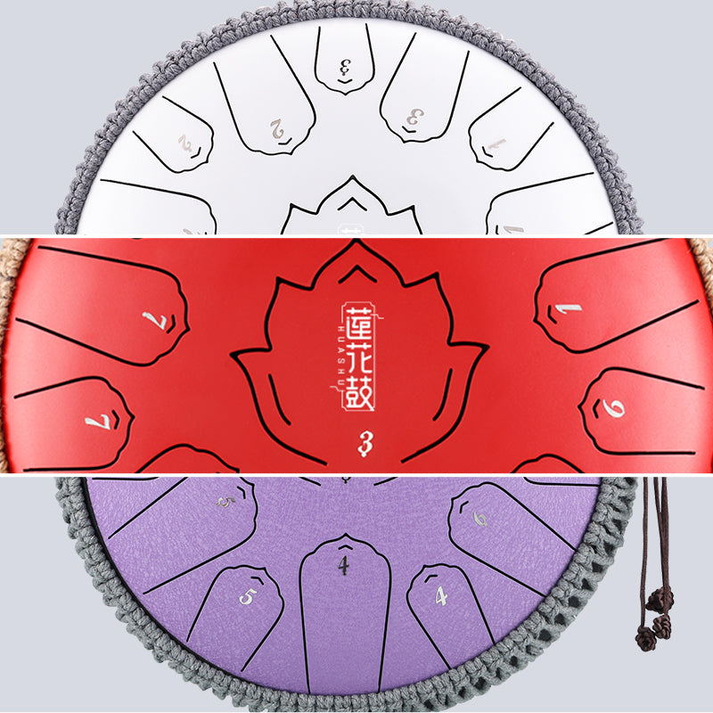 HUASHU Dzwon z językiem z stali węglowej 14 cali 15 nut C-dur na medytację - Dzwon z językiem lotosowym