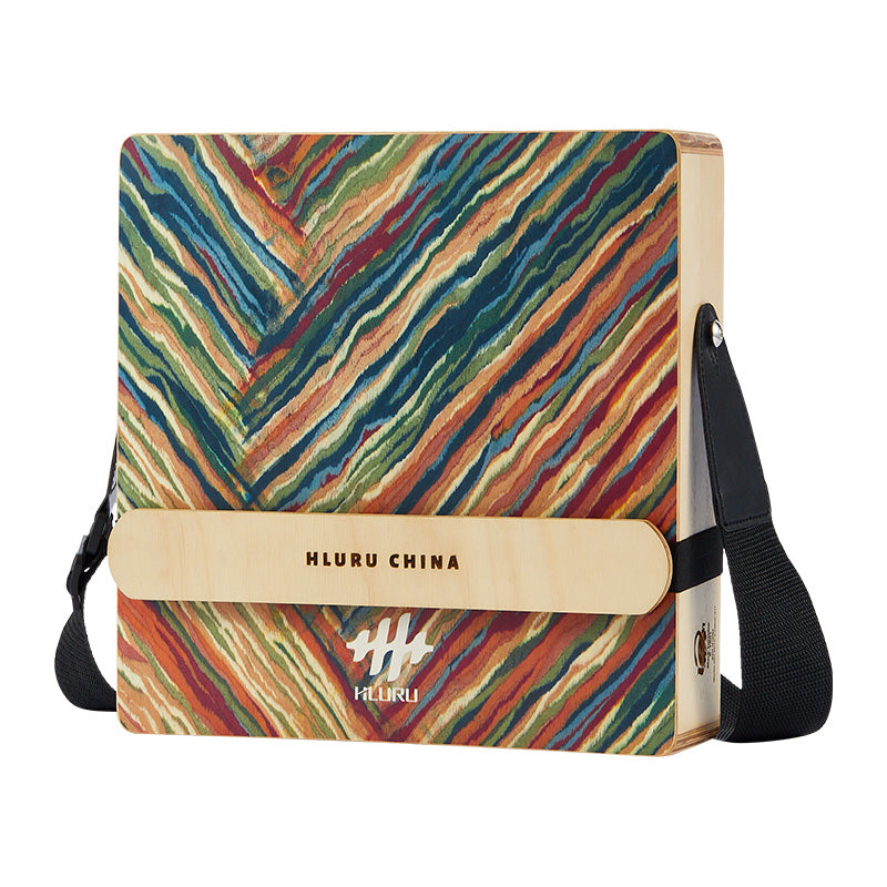 HLURU Dębowy Malowany Cajón 3 w 1 Instrument Percytalny Dzwonki do Terapii Słuchu - 30CN Czarny Żółw