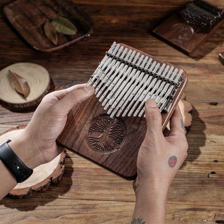 HLURU 34 Keys Black Walnut Chromatic Kalimba B/C Major Thumb Piano for Music Therapy - Class A Tree of Life