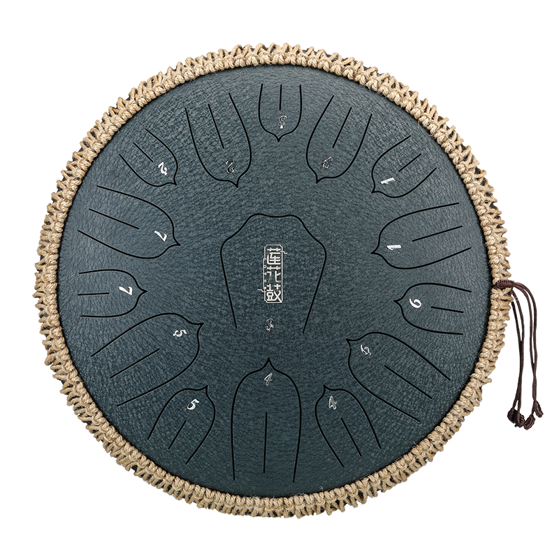 HUASHU Dzwonki z stali węglowej 13 cali 15 nut D-dur do praktyk duchowych - Dzwonki z lotosami z pionowymi pasami