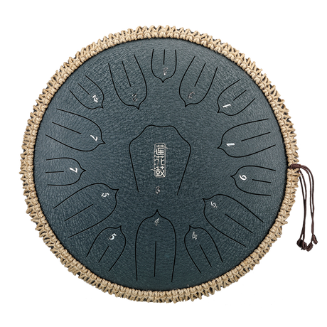 HUASHU Dzwonki z stali węglowej 13 cali 15 nut D-dur do praktyk duchowych - Dzwonki z lotosami z pionowymi pasami