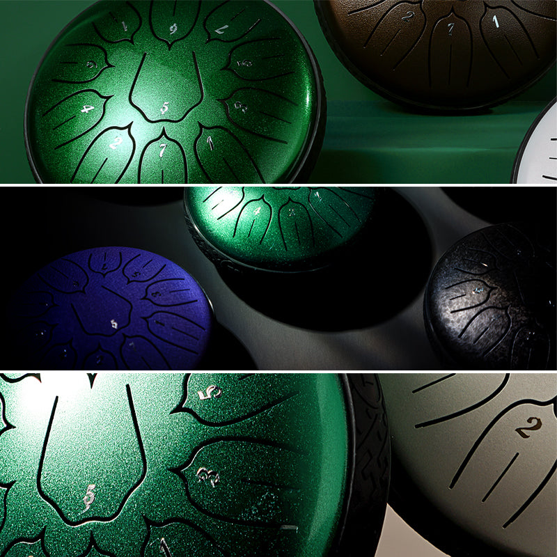 HUASHU Dzwonki z stali węglowej 6 cali 11 nut D5 Major do terapii muzycznej - Dzwonki z lotosami z pionowymi pasami