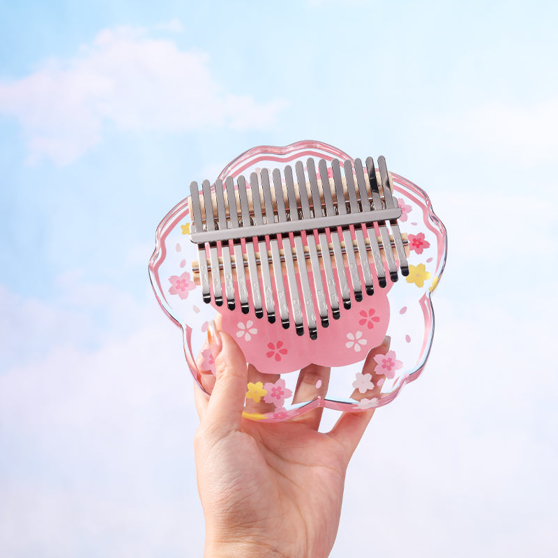 【Engravable】Huashu 17/21 Keys Acrylic C Major Kalimba for Music Therapy - Transparent Pink Sakura