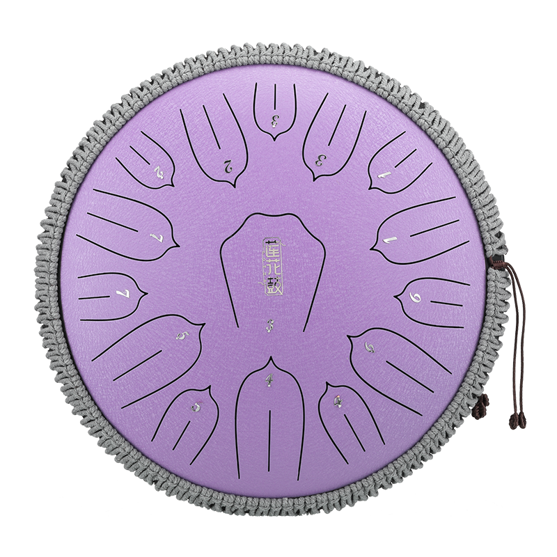 HUASHU Dzwonki z stali węglowej 13 cali 15 nut D-dur do praktyk duchowych - Dzwonki z lotosami z pionowymi pasami