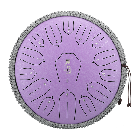 HUASHU Dzwonki z stali węglowej 13 cali 15 nut D-dur do praktyk duchowych - Dzwonki z lotosami z pionowymi pasami