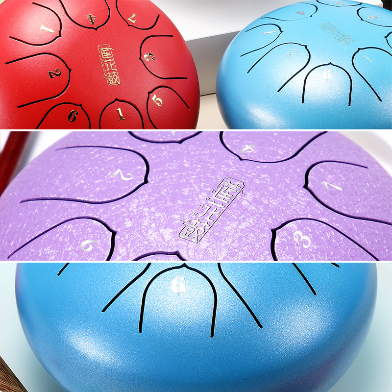 HUASHU Dzwon zębaty z stali węglowej 6 cali 8 nut C-dur do medytacji - Dzwon zębaty lotosowy z pionowym wzorem