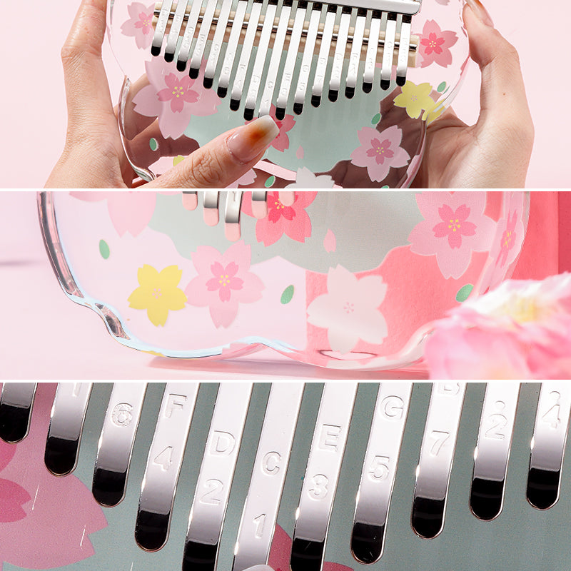 【Engravable】Huashu 17/21 Keys Acrylic C Major Kalimba for Meditation - Transparent Green Sakura