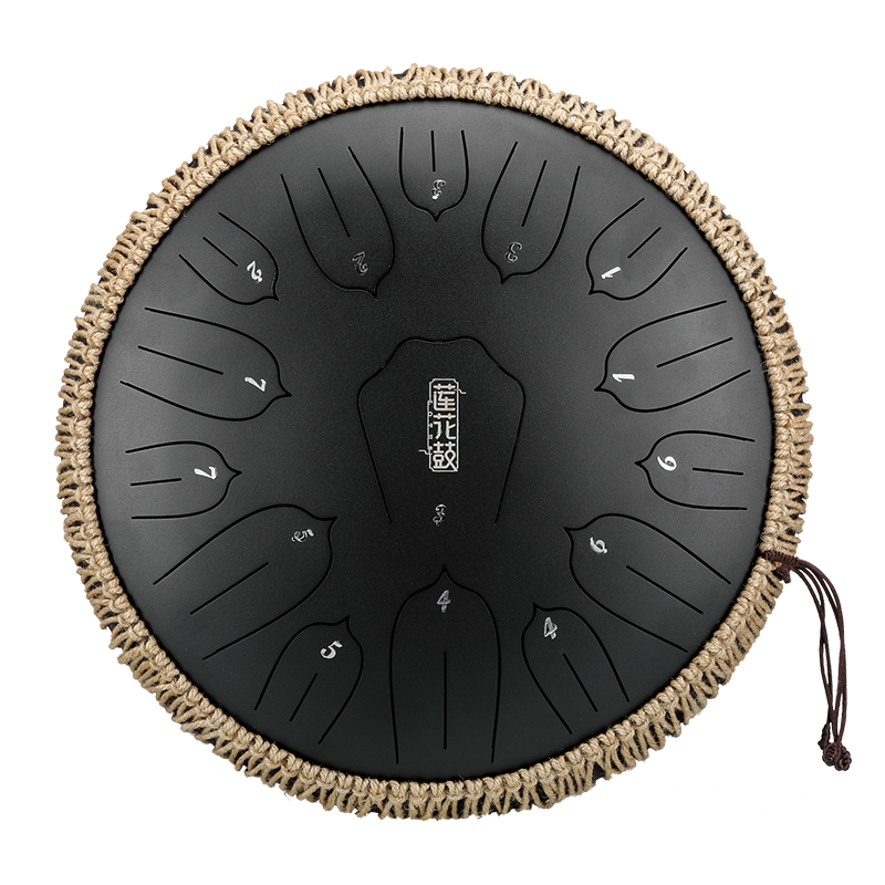 HUASHU Dzwonki z stali węglowej 13 cali 15 nut D-dur do praktyk duchowych - Dzwonki z lotosami z pionowymi pasami