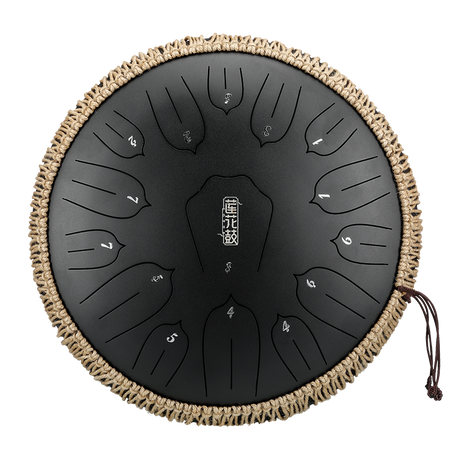 HUASHU Dzwonki z stali węglowej 13 cali 15 nut D-dur do praktyk duchowych - Dzwonki z lotosami z pionowymi pasami