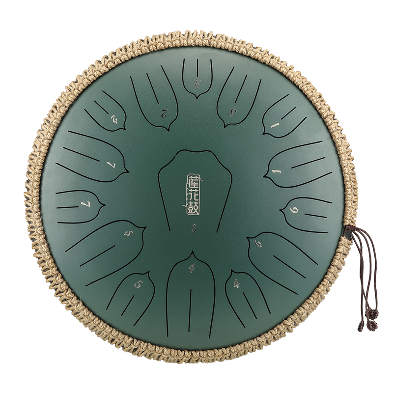 HUASHU Dzwonki z stali węglowej 13 cali 15 nut D-dur do praktyk duchowych - Dzwonki z lotosami z pionowymi pasami