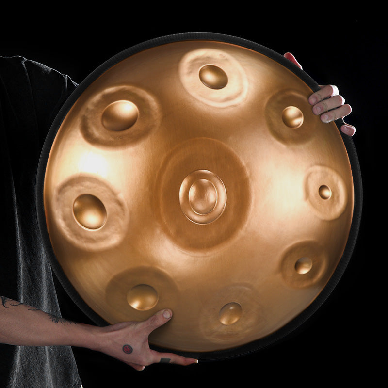 HLURU Złota zbroja z nacieru, 22 cali, 9 nut, D-Kurd Handpan na wczesne kształcenie dzieci - poziom C, gumowy brzeg