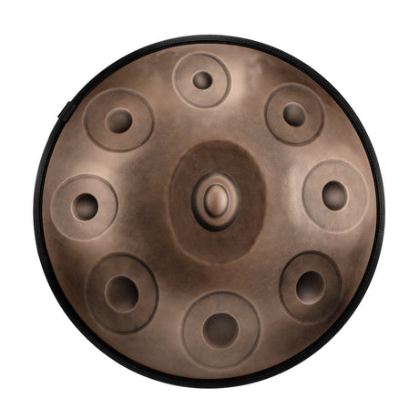 HLURU Stainless Steel Bronze Handpan Drum 22 Inch 9 Notes D Kurd Handpan for Spiritual Practices - Level C Rubber Edge