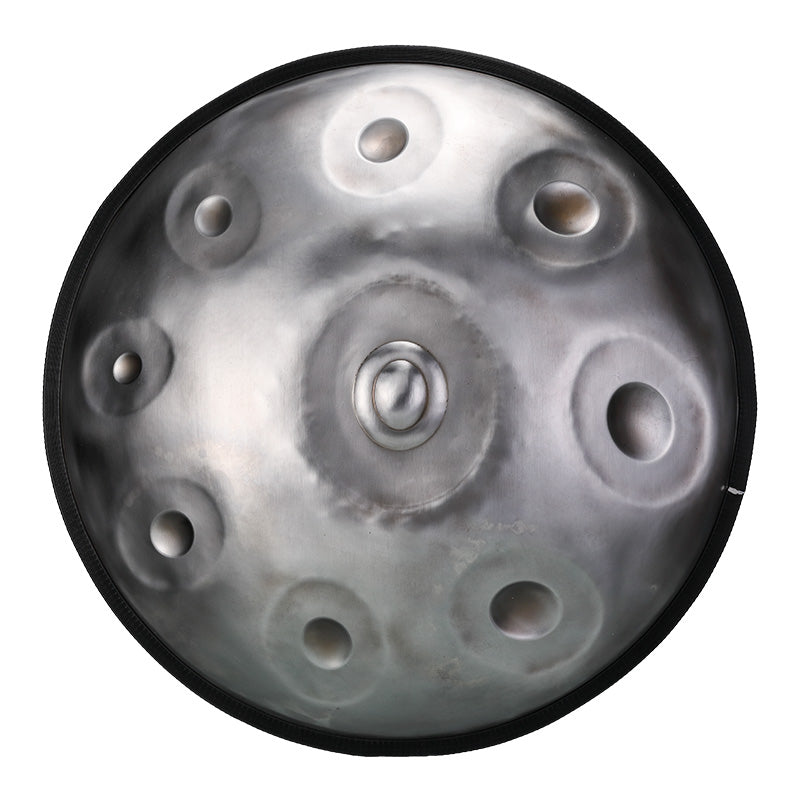 HLURU Stainless Steel Silver Handpan Drum 22 Inch 10 Notes D-Kurd Handpan for Sound Healing - Level B Rubber Edge