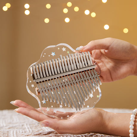 【Engravable】Huashu 17/21 Keys Acrylic C Major Kalimba for Music Therapy - Transparent Starry Sakura
