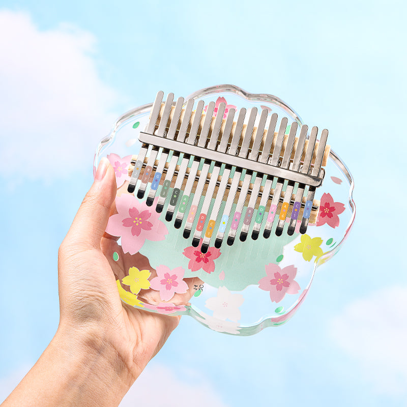 【Engravable】Huashu 17/21 Keys Acrylic C Major Kalimba for Meditation - Transparent Green Sakura