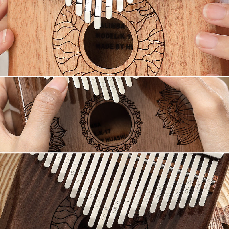 HUASHU Kalimba Daumenklavier 17 Tasten/21 Tasten C-Dur Mahagoni-Kern für Yoga - Hohle Lotus-Serie