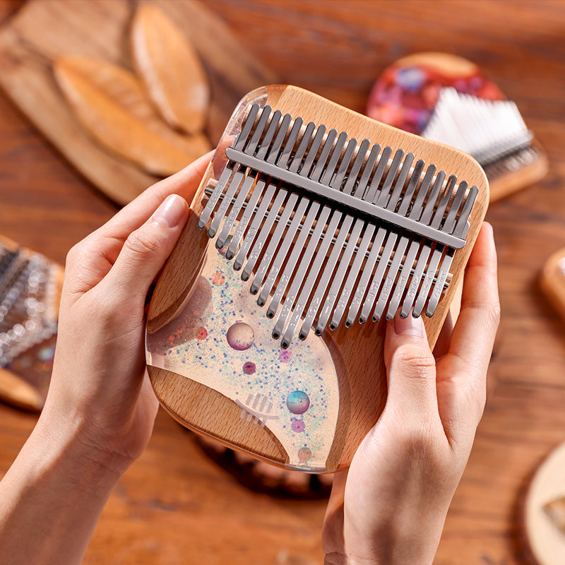 Hluru 17/21 Keys Beech & Epoxy Resin C Major Kalimba for Prenatal Education - Sparkling Planet