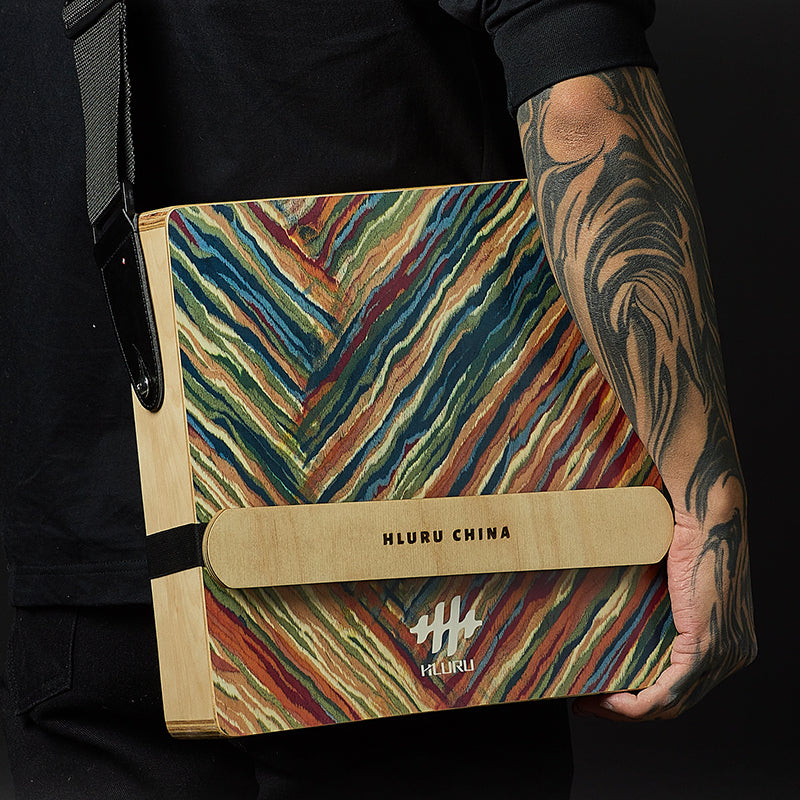 HLURU Dębowy Malowany Cajón 3 w 1 Instrument Percytalny Dzwonki do Terapii Słuchu - 30CN Czarny Żółw